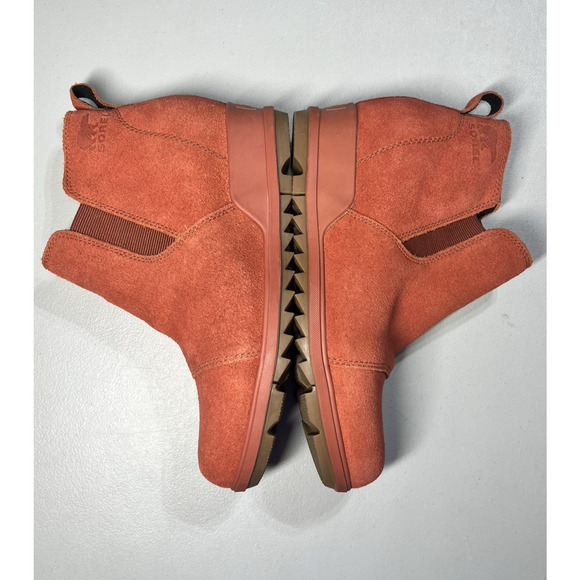 Sorel Joan of Arctic Suede Leather Chelsea Boots Womens 8 Orange Wedge Pull On - Picture 5 of 10